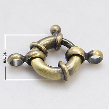Brass Spring Ring Clasps, Lead Free, Cadmium Free and Nickel Free, Antique Bronze, 13x3mm, Hole: 3mm