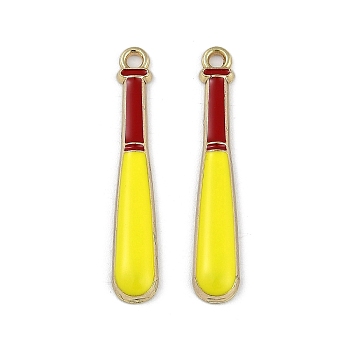 Alloy Enamel Pendants, Golden, Baseball Bat, 35x6x3mm, Hole: 1.8mm