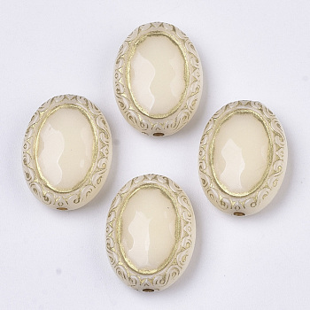 Plating Acrylic Beads, Metal Enlaced, Oval, Bisque, 17.5x13.5x6mm, Hole: 1.6mm, about 590pcs/500g