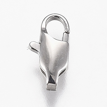 Tarnish Resistant 316 Surgical Stainless Steel Lobster Claw Clasps, Manual Polishing, Stainless Steel Color, 11x5.5x3mm, Hole: 2x1.5mm