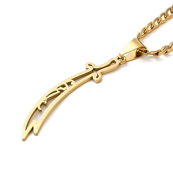 Sword Knife 304 Stainless Steel Hollow Scimitar Pendant Necklaces for Women and Men, Golden, 23.70 inch(60.2cm)