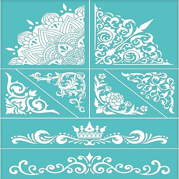 Self-Adhesive Silk Screen Printing Stencil, for Painting on Wood, DIY Decoration T-Shirt Fabric, Turquoise, Floral Pattern, 220x280mm