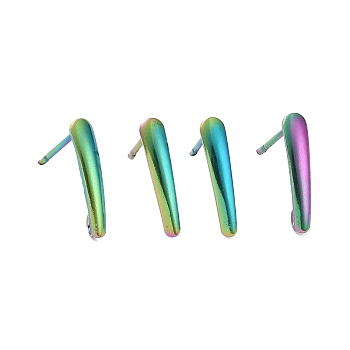 Ion Plating(IP) 304 Stainless Steel Stud Earring Findings, Rainbow Color, 15x3x1mm, Hole: 1.8mm, Pin: 0.8mm, 100pcs/bag