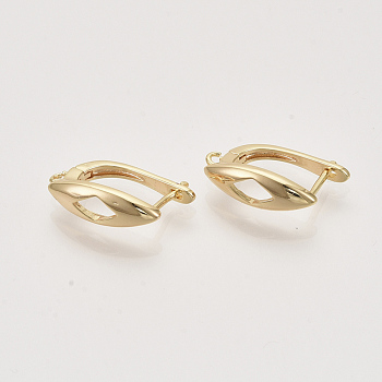 Brass Hoop Earring Findings with Latch Back Closure, Nickel Free, with Horizontal Loop, Real 18K Gold Plated, 18x5.5x13mm, Hole: 1.2mm, pin: 1x0.7mm