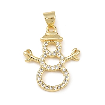 Christmas Brass Micro Pave Cubic Zirconia Pendants, Golden, Snowman, 24x19.5x2.5mm, Hole: 4x3mm