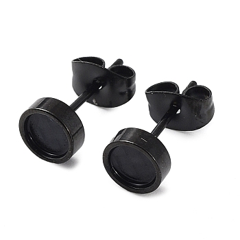304 Stainless Steel Flat Round Stud Earrings, Black, 6mm, Pin: 0.7mm