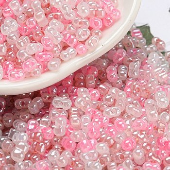 Ceylon Glass Seed Beads, Peanut, Lavender Blush, 4~4.5x2~2.5x2~2.5mm, Hole: 0.8~0.9mm, about 10000pcs/pound