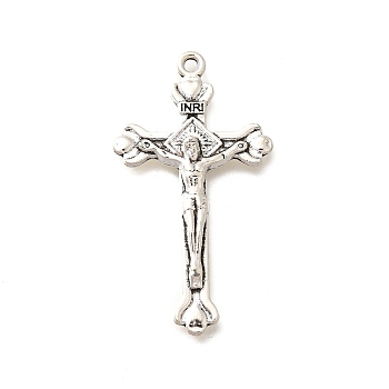 Tibetan Style Alloy Pendants, Cadmium Free & Lead Free, Cross/Crucifix Charms, Antique Silver, 42.5x23x4mm, Hole: 1.8mm