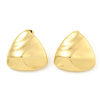 Rack Plating Brass Stud Earrings, Long-Lasting Plated, Lead Free & Cadmium Free, Triangle, Real 18K Gold Plated, 26x27mm