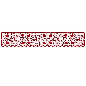 Valentine's Day Love Heart Polyester Embroidery Table Runners, Placemats for Dining Table Decoration, Red, 1830x330mm