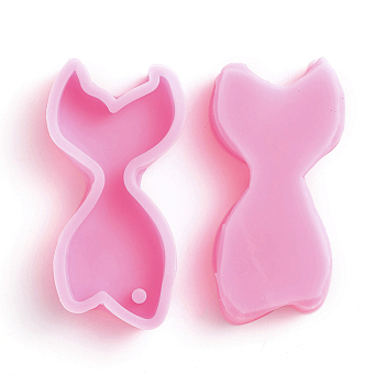 Mermaid Fishtail DIY Food Grade Silicone Pendant Molds, Fondant Molds, For DIY Cake Decoration, Chocolate, Candy, UV Resin & Epoxy Resin Jewelry Making, Pearl Pink, 56x29.5x11mm, Inner Size: about 52.5x25mm