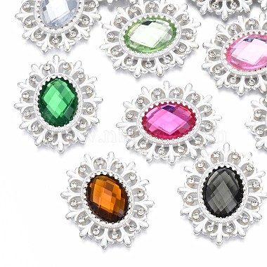 Platinum Mixed Color Oval Alloy+Rhinestone Cabochons