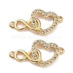 Brass Micro Pave Clear Cubic Zirconia Links Connectors, Cadmium Free & Lead Free, Heart with Infinity, Real 18K Gold Plated, 11.5x23.5x2mm, Hole: 1.4mm(X-ZIRC-A021-72G)