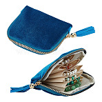 Rectangle Velvet Jewelry Zipper Storage Bags, with Tassel Pendant, for Jewelry, Watch, Blue, 116x135x22.5mm(ABAG-WH0709-437A)