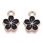 Alloy Enamel Charms, Lead Free & Cadmium Free, Golden, Flower Charm, Black, 11.3x9x1.5mm, Hole: 1.6mm(ENAM-T022-07A)