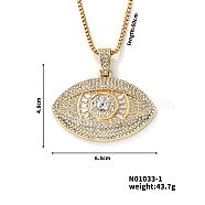 Alloy Rhinestones Evil Eye Pendant Necklace, Hip-hop Style, Fashionable and Versatile, Golden, 23.62 inch(60cm)(AQ7496-1)