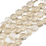 Electroplate Transparent Glass Beads Strands, Faceted, Octagon, Wheat, 7~8x7~8x4mm, Hole: 1.2mm, about 72pcs/strand, 20.47 inch(52cm)(EGLA-N002-27-F02)