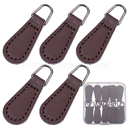 20Pcs Imitation Leather Zipper Slider, with Gunmetal Alloy Linking Ring, for Garment Accessories, Coconut Brown, 3.6cm(AJEW-GF0004-88)