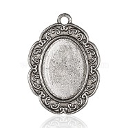 Tibetan Style Alloy Pendant Cabochon Settings, Oval, Antique Silver, Tray: 24x17.5mm, 39.7x29.3x2mm, Hole: 3mm(PALLOY-F133-12AS)