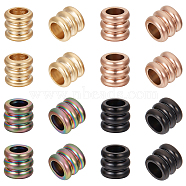 16Pcs 4 Colors 304 Stainless Steel Beads, Grooved Column, Mixed Color, 4.5x5mm, Hole: 3mm, 4pcs/color(STAS-UN0055-36)