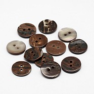 2-Hole Flat Round Shell Buttons, Coconut Brown, 13x2mm, Hole: 1.5mm, about 500pcs/bag(SHEL-P012-22)
