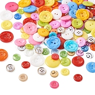 Fashewelry 350Pcs 7 Style Plastic Buttons, Flat Round, Mixed Color, 11~22.5x2~3.5mm, Hole: 1.5~2mm, 50pcs/style(BUTT-FW0001-01)