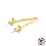 925 Sterling Silver Stud Earring Findings, for Half Drill Beads, with S925 Stamp, Real 18K Gold Plated, 13x3mm, Inner Diameter: 2.6mm, Pin: 11x0.7mm(STER-Z005-02G)