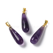 Natural Amethyst Teardrop Pendants, with Ion Plating(IP) Golden Plated Brass Findings, 26.5x7.5mm, Hole: 4.3x3.5mm(G-Q005-03G-03)