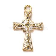 Real 18K Gold Plated 304 Stainless Steel Pendants, with Rhinestone, Cross, Clear, 33x20.5x3mm, Hole: 2.5mm(STAS-M331-02A-G)