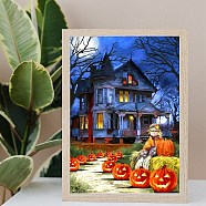 Halloween DIY Diamond Painting Kit, Including Acrylic Rhinestones Bag, Diamond Sticky Pen, Tray Plate, Glue Clay and Canvas, Haunted House, 400x300x0.3mm(AJEW-C037-02F)