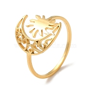 304 Stainless Steel Open Cuff Rings, Hollow Moon with Sun, Golden, US Size 7 3/4(17.9mm)(RJEW-P093-01G)