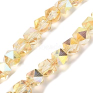 Electroplate Glass Beads Strands, Half Plated, Polygon, Gold, 9x9x9mm, Hole: 1.4mm, about 60pcs/strand, 22.44''(57cm)(EGLA-P057-01A-HP01)