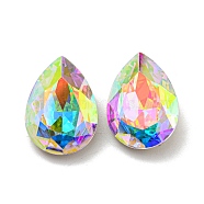 Glass Rhinestone Cabochons, Point Back & Back Plated, Faceted, Teardrop, Crystal, 18x13x7mm(RGLA-M017-D02-001ST)