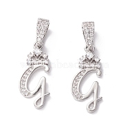 Eco-Friendly Brass Micro Pave Cubic Zirconia Pendants, Long-Lasting Plated, Real Platinum Plated, Cadmium Free & Lead Free, Letter, Letter.G, 16~20x7~11.5x1.5~2.2mm, Hole: 6.5x3.5mm(KK-K265-01P-G)