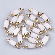 Electroplate Natural  White Jade  Links connectors, with Iron Findings, Column, Golden, 20~21x5~6x5~6mm, Hole: 1.8mm(G-S344-01K)