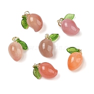 Natural Agate Pendants, with Acrylic Leaf, Fruit Charms, Golden, Mango, 16.5x10mm, Hole: 4mm(G-F773-01C)