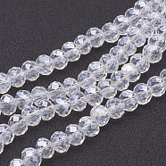 Handmade Glass Beads, White, Pearl Luster Plated, Faceted Rondelle, 8mm in diameter, 5mm thick, hole:1mm(GR5X8MMY-1L)