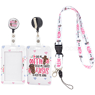 SUNNYCLUE ABS Plastic ID Badge Holder Sets, include Lanyard and Retractable Badge Reel, ID Card Holders with Clear Window, Rectangle with Coffee Pattern, White, 790mm, 1 set/box(AJEW-SC0002-24C)