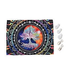 UV Reactive Blacklight Tapestry, Polyester Decorative Wall Tapestry, for Home Decoration, Rectangle, Tree of Life Pattern, 950x750x0.5mm(HJEW-F015-01B)