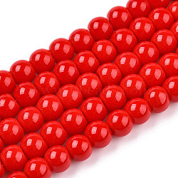 Opaque Solid Color Glass Beads Strands, Round, Red, 6~6.5mm, Hole: 1.4mm, about 67~70pcs/strand, 14.76 inch~15.16 inch(37.5~38.5cm)(GLAA-T032-P6mm-04)