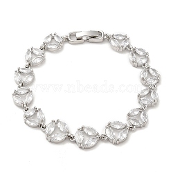 Clear Cubic Zirconia Flat Round Link Chain Bracelet, Brass Bracelet, Lead Free & Cadmium Free, Platinum, 7-1/8 inch(18cm)(BJEW-M296-06P)