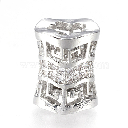 Brass Micro Pave Cubic Zirconia Beads, Column, Real Platinum Plated, 12x10mm, Hole: 5.5mm(ZIRC-J018-29P)