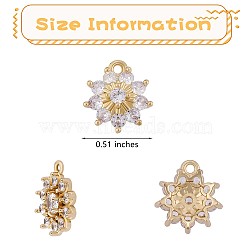 6 Pieces Flower Clear Cubic Zirconia Charm Pendant Brass Flower Charm Long-Lasting Plated Pendant for Jewelry Necklace Bracelet Earring Making Crafts, Golden, 12.2mm, Hole: 1.5mm(JX405A)