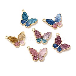 Alloy Enamel Pendants, with Glitter Powder, Long-Lasting Plated, Cadmium Free & Nickel Free & Lead Free, Golden, Butterfly Charm, Mixed Color, 15x20x3.6mm, Hole: 1.2mm(ENAM-K069-31G)