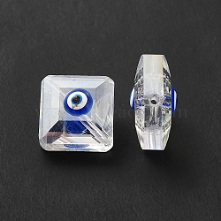 Glass Beads, Faceted Square, with Enamel, AB Color Plated, Blue, 13x13x9mm, Hole: 1.2mm(G-P485-03C)