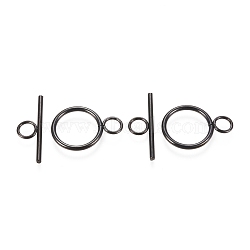 304 Stainless Steel Toggle Clasps, Ring, Electrophoresis Black, Ring: 27.5x19.5x2mm, Hole: 5.5mm, Bar: 30x10x2mm, Hole: 5.5mm(STAS-F251-01EB)