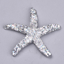 Resin Cabochons, with Glitter Powder, Starfish/Sea Stars, Clear, 38x41x7mm(CRES-T005-109D)
