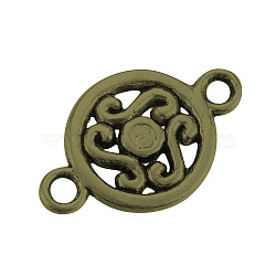 Tibetan Style Alloy Links connectors, Flat Round, Cadmium Free & Nickel Free & Lead Free, Antique Bronze, 19x12x2.5~3mm, Hole: 2mm, about 800pcs/1000g(TIBE-Q064-02AB-NR)