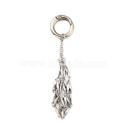 304 Stainless Steel Macrame Pouch Empty Stone Holder Pendant Decoration, with Alloy Spring Ring Clasps, Stainless Steel Color, 90mm(HJEW-JM01184-02)