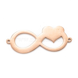 304 Stainless Steel Links Connectors, Infinity with Heart, Rose Gold, 17.3x42.5x1.4mm, Hole: 1.6mm(STAS-P280-16RG)